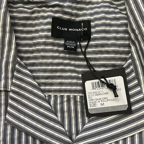 Club Monaco Short Sleeve Camp Collar Seersucker Button Down Shirt Grey - M - NWT - Picture 7 of 10